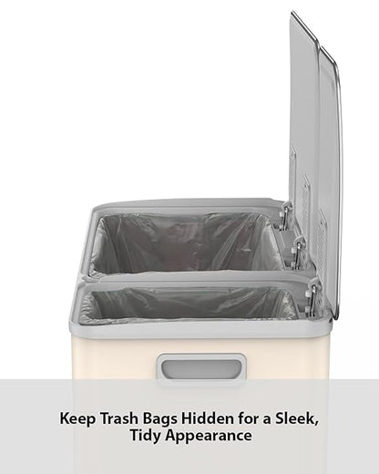 Lovewind Double Trash Can Kitchen, 13+5.5 Gallon Stainless Steel Dual Trash and Recycle Bin Combo with Silent Close Lid, Heavy-Duty Foot Pedal, Easy to Clean Garbage Can for Large Families, Apricot