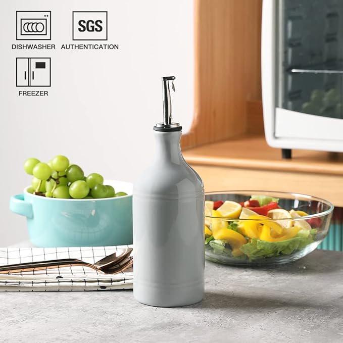 Sweejar Ceramic Olive Oil Dispenser Bottle, Opaque Oil Cruet Protects to Reduce Oxidation, Suitable for Storage Vinegar, Coffee Syrups & Other Liquids, Pack of 1, 15.5 Fl Oz(Gray) - Image 3