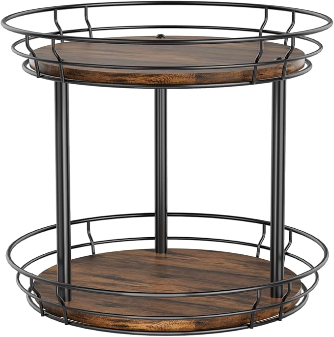 LAMU 10'' Lazy Susan Turntable Organizer, 2 Tier Round Rotating Spice Rack Organization for Kitchen Cabinet and Countertop, Wooden Lazy Susan for Table Top, Pantry, Bathroom, Vanity, Home Decor by YourHome-OrganizationHelper