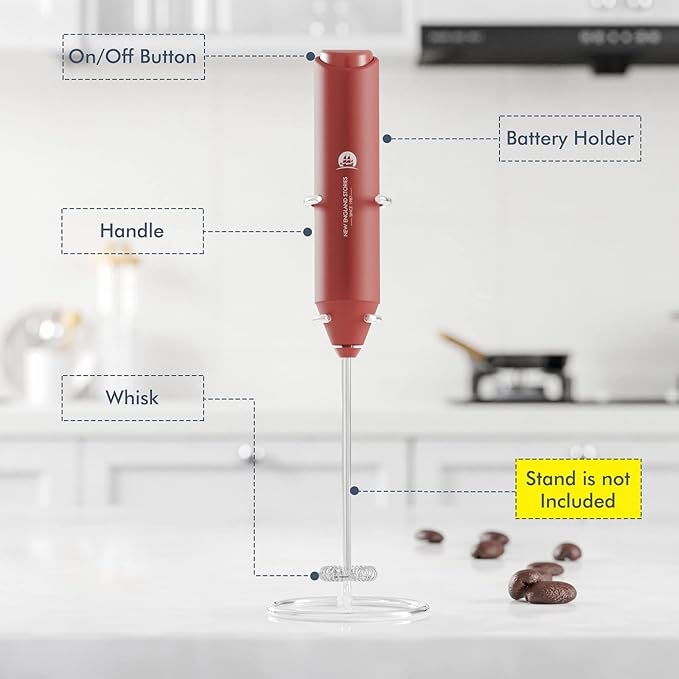 Powerful Milk Frother Handheld Foam Maker, Mini Whisk Drink Mixer for Coffee, Cappuccino, Latte, Matcha, Hot Chocolate, No Stand, Red - Image 3