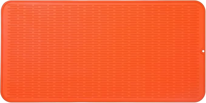 MicoYang Silicone Dish Drying Mat for Multiple Usage,Easy clean,Eco-friendly,Heat-resistant Silicone Mat for Kitchen Counter or Sink,Refrigerator or Drawer Liner Orange 5XL 36inches x 18inches by MicoYang