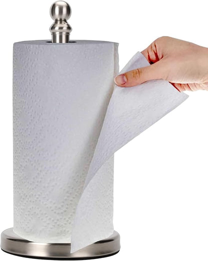 Paper Towel Holder Countertop, Standing Paper Towel Roll Holder for Kitchen Bathroom, with Weighted Base for One-Handed Operation (Brushed Nickel) by Exilon