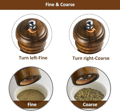 Salt and Pepper Grinders Set,Ouktor Manual Wooden Salt and Pepper Mills Shakers, Ceramic Rotor with Strong Adjustable Coarseness (5.5inch) - Image 5