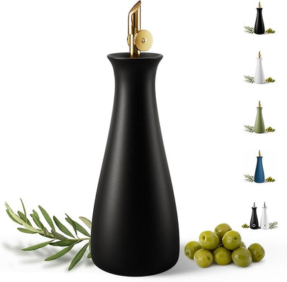 HB Design Co. Ceramic Olive Oil Dispenser with Self-Closing Gold Spout - 530 ML Capacity Matte White Ceramic Oil Dispenser for Kitchen - Leak Proof EVOO Dispensing Bottle by HBDesignCo