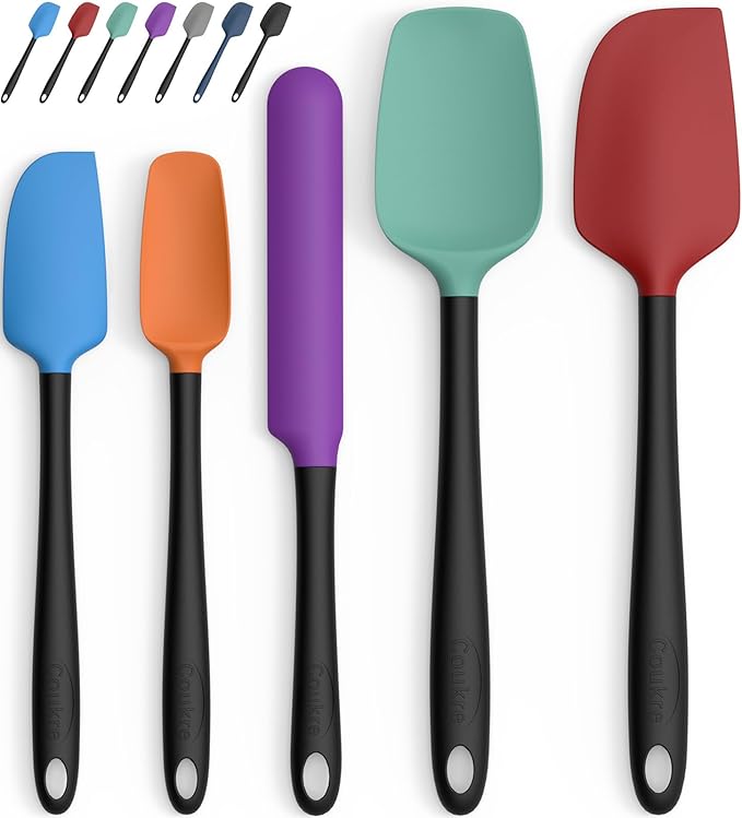 Coukre Silicone Spatula Set of 5,High Temperature Resistant, Food Grade Silicone, Dishwasher Safe, for Baking, Cooking (Colorful B Black) by Coukre