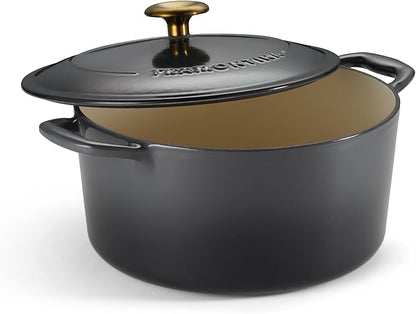 Tramontina Bestow Enameled Cast Iron Dutch Oven Pot with Lid, Round 5.5-quart, Smoke (Gold Knob) by Tramontina