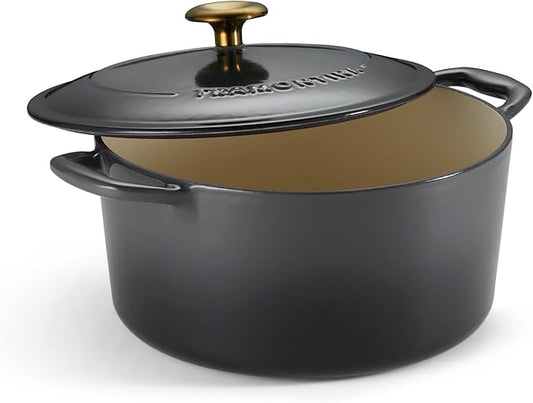 Tramontina Bestow Enameled Cast Iron Dutch Oven Pot with Lid, Round 5.5-quart, Smoke (Gold Knob) by Tramontina