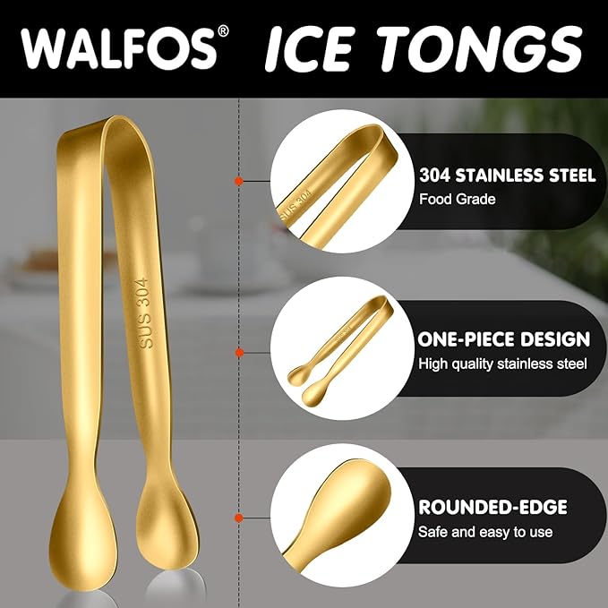 Walfos Small Gold Tongs For Serving,Food Grade Stainless Steel 4" Mini Tongs Appetizers for Parties Catering, Sugar，Desserts，Tea Party, Coffee Bar, Set of 12 （Gold） - Image 6