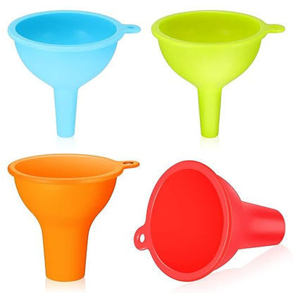 Silicone Funnels 4 Pieces Wide Mouth Funnel Small and Large Flexible Condiment Sauce Canning Set for Squeeze Bottles Jars Cans, Spice Filling Bottles Liquid Oil and Powder(Multi Color) by Romooa
