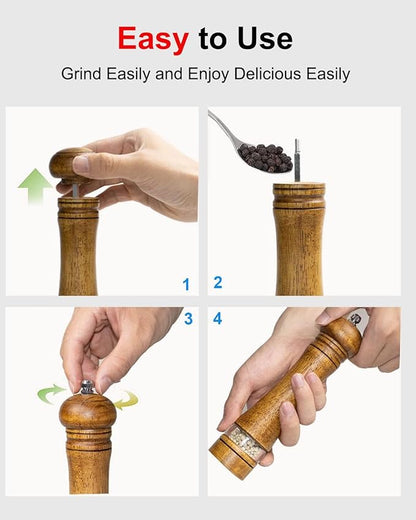 6-Inch Wooden Pepper Grinder Salt Grinder, Refillable Manual Pepper Mill, Adjustable Coarseness, Salt and Peppercorn Grinder, Easy Clean - Image 5