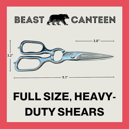Heavy Duty Kitchen Scissors for Food — All Purpose Cooking Scissors, All Stainless Steel, No Plastic, Come-Apart Blades for Easy Cleaning, Dishwasher Safe, 5-in-1 Multi-Tool