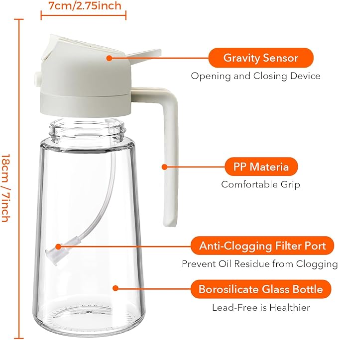 YARRAMATE 16oz/470ml Glass Olive Oil Sprayer for Cooking with Stickers, 2 in 1 Oil Dispenser for Kitchen Gadgets, Food Grade Premium Spray Bottle for Salad, Frying, BBQ (Creamy White) - Image 8