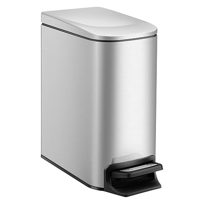 TIPGO Slim Bathroom Trash Can with Lid Soft Close, Step Pedal, 6 Liter / 1.6 Gallon Stainless Steel Trash Bin, Small Garbage Cans for Bedroom, Office, Kitchen (Silver) by TIPGO