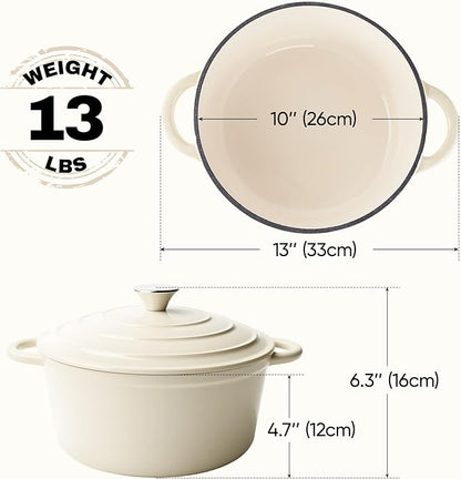 6 Quart Dutch Oven Pot with Lid, Non Stick Enameled Cast Iron Dutch Oven for Bread Baking, Heavy-Duty, Oven Safe Ceramic Cookware Up to 500°F for Baking, Braising, Stews, Roasting, Beige - Image 4