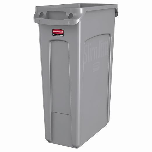 Rubbermaid Commercial Products Slim Jim Plastic Rectangular Trash/Garbage Can with Venting Channels, 23 Gallon, Gray by RubbermaidCommercialProducts