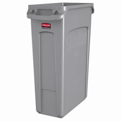 Rubbermaid Commercial Products Slim Jim Plastic Rectangular Trash/Garbage Can with Venting Channels, 23 Gallon, Gray by RubbermaidCommercialProducts