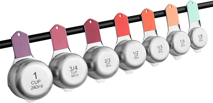 Spring Chef Magnetic Stainless Steel Measuring Cups, Patented, Kitchen Tools with Easy to Read Markings for Measuring Dry or Liquid Ingredients, Set of 7, Desert Sunset - Image 9
