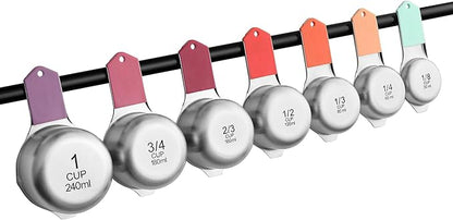 Spring Chef Magnetic Stainless Steel Measuring Cups, Patented, Kitchen Tools with Easy to Read Markings for Measuring Dry or Liquid Ingredients, Set of 7, Desert Sunset - Image 9