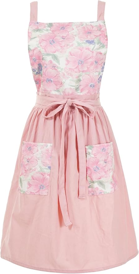 Pinknoke Vintage Pinafore Apron Dress for Women with Pockets Cute Floral Chef Aprons for Kitchen Cooking Baking Gardening by Pinknoke