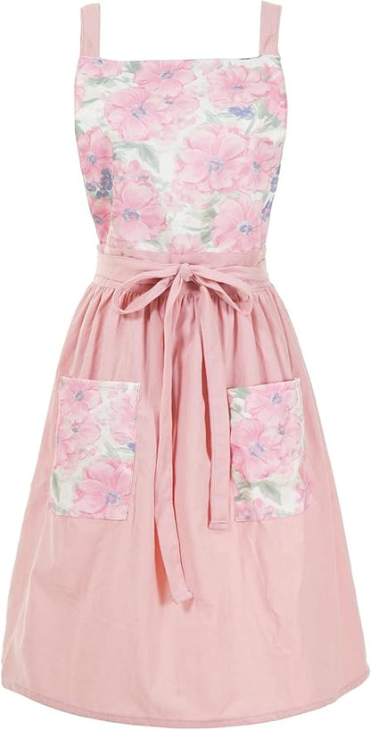 Pinknoke Vintage Pinafore Apron Dress for Women with Pockets Cute Floral Chef Aprons for Kitchen Cooking Baking Gardening by Pinknoke