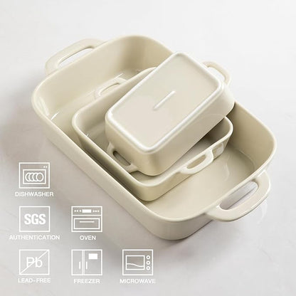 Sweejar Ceramic Bakeware Set, Rectangular Baking Dish for Cooking, Kitchen, Cake Dinner, Banquet and Daily Use, Casserole Dishes for Oven Porcelain Baking Pans (Beige) - Image 3