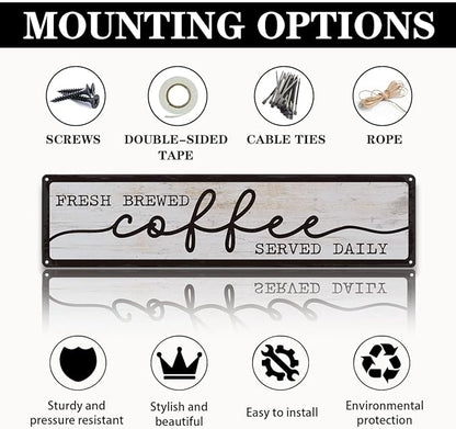 Coffee Metal Tin Signs, Fresh Brewed Coffee Served Daily Sign, Coffees Decoration for Cafe Bar Coffees Station, Kitchen, Restaurant, Hotel, Decorative Metal Wall Signs 15.8x4 Inches - Image 3