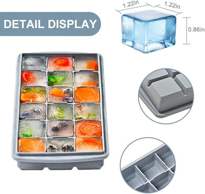 Silicone Ice Cube Tray， Sauton Pack of 2 Ice Cube Mold, 18 Grid Easy Release Flexible Ice Cube Tray with Removable Lid Reusable & BPA Free