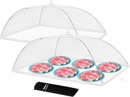 Anpro Food Covers for Outdoors (2 Extra Large with Polyester), Pop-Up Mesh Food Tents, Collapsible Reusable Bug-Proof Nets for Picnics, BBQs & Camping, Stainless Steel Frame by HOME