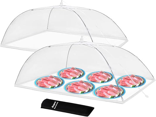 Anpro Food Covers for Outdoors (2 Extra Large with Polyester), Pop-Up Mesh Food Tents, Collapsible Reusable Bug-Proof Nets for Picnics, BBQs & Camping, Stainless Steel Frame by HOME