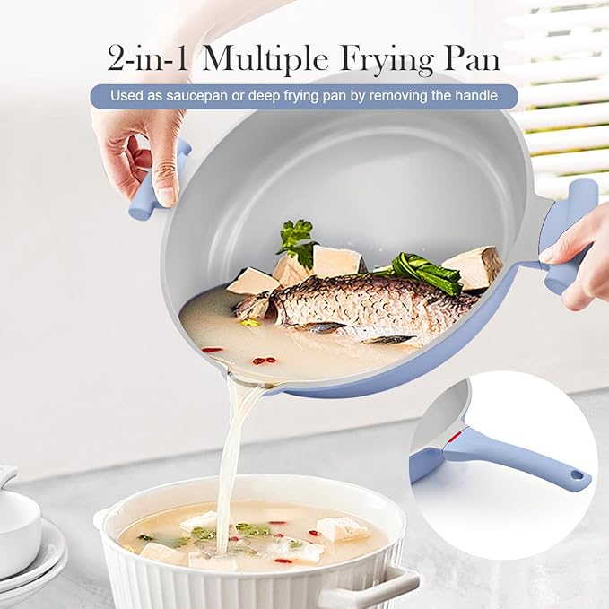 AIKENBBKK Ceramic Frying Pan Skillet Nonstick with Lid, 14 Inch Large Deep Saute Pan, Big Induction Pan Non Stick, 2-1 Cooking Cookware with Helper Handle,Family Size,Suitable for All Stoves,PFOA-Free - Image 2