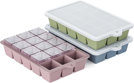 Silicone Ice Cube Tray 3 Pack, HANCELANT Ice Cube Mold, Ice Trays for Freezer with Lid for Whiskey, Baby Food, BPA Free, Easy Release by HANCELANT