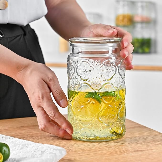Adodeen 32oz Vintage Glass Jar With Lid, Glass Storage Containers, Airtight Kitchen Storage Containers For Sugar, Coffee, Tea, Spice, Flour, Candy Cookie, Pasta, Cereal, Cute Decorative Jars - Image 7