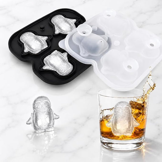Penguin Ice Cube Tray Mold - 3D Penguin Shape Ice Cube Trays, Cute Ice Cube Molds for Whiskey Bourbon, 4-Hole Large Fun Shapes Ice Cube Trays, Funny Penguin Gifts for Penguin Lovers Women Men