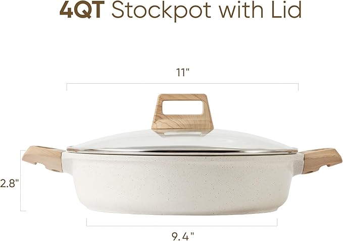 CAROTE Nonstick Stock Pot with Lid Soup Pot, 4 Quart with Lid, Casserole Super Easy to Clean Non Stick Cooking Pot Cookware PFOA Free, White Granite - Image 2