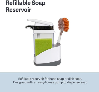 Casabella Sink Sider Solo Soap Pump and Sponge Caddy for Kitchen Sinks, Kitchen Sink Organizer Sponge Caddy and Soap Pump Combo, White - Image 3
