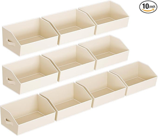 Homsorout Clothes Organizers and Storage - Fabric Cube Bins with Handles, Storage Baskets for Shelves, Trapezoid Collapsible Boxes for Home, Dorm, Office, 10 Pack, Beige by Homsorout