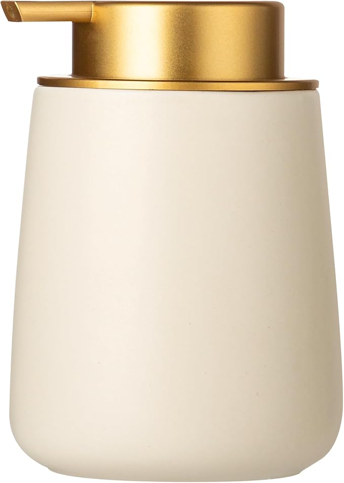 Enra Ceramic Soap Dispenser,12 oz Hand Lotion Dispenser with Gold Pump,Wide-Mouth Refillable Dish Soap Dispenser,Modern Liquid Soap Dispenser for Kitchen & Bathroom Countertop Decor