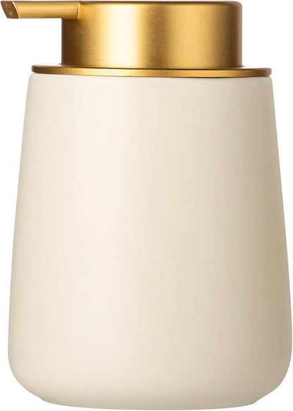 Enra Ceramic Soap Dispenser,12 oz Hand Lotion Dispenser with Gold Pump,Wide-Mouth Refillable Dish Soap Dispenser,Modern Liquid Soap Dispenser for Kitchen & Bathroom Countertop Decor