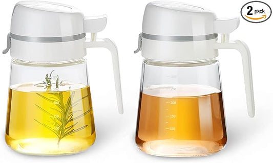 Auto Flip Olive Oil Dispenser Bottle,Glass Olive Oil Bottle,Clear Glass Oil Bottle with Scale,Glass Bottle Dispenser for Kitchen,Olive Oil Cruet,| 12oz, Set of 2