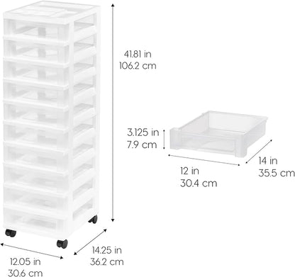 IRIS USA Plastic Drawer Storage Organizer Rolling Cart, with Wheels Casters, 10-Drawers, for Classroom Art Craft Supplies Dresser Closet Bathroom Laundry Room, White/Clear - Image 3