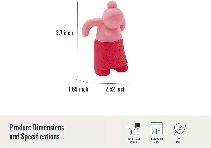 Cute Tea Infuser Girl - Reusable Loose Leaf Tea Steeper for Mug or Cup, Funny Silicone Strainer, Gift Idea for Women or Tea Lovers, Pink