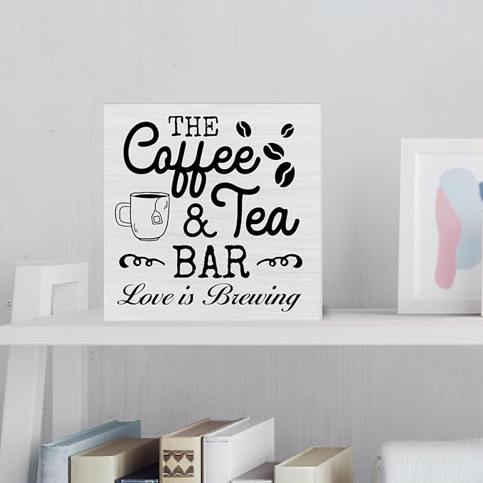 Coffee & Tea Bar Sign Decor, Coffee Tea Station Accessories, Farmhouse Kitchen Wooden Sign Desk Table Decor - Image 5