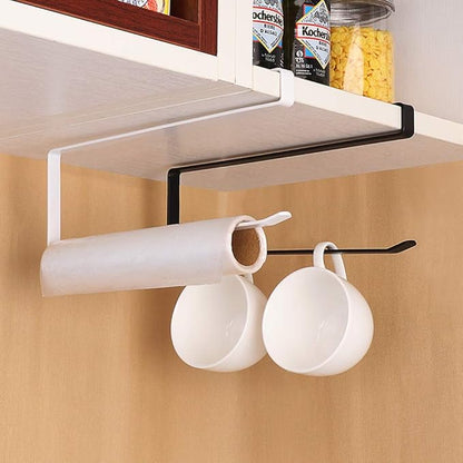 Usmascot Paper Towel Holder Dispenser Under Cabinet Paper Roll Holders (NO Drilling) for Kitchen Bathroom, Hanging Paper Towel Rack Hanger Over the Door, Humanized Design (Black)