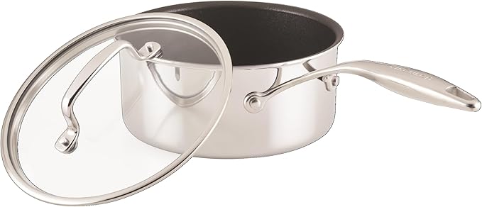 Circulon C1 Series Clad Stainless Steel with ScratchDefense Technology Cookware Nonstick Induction Saucepan with Lid, Metal Utensil Safe, 3 Quart - Polished Stainless Steel