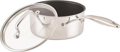 Circulon C1 Series Clad Stainless Steel with ScratchDefense Technology Cookware Nonstick Induction Saucepan with Lid, Metal Utensil Safe, 3 Quart - Polished Stainless Steel