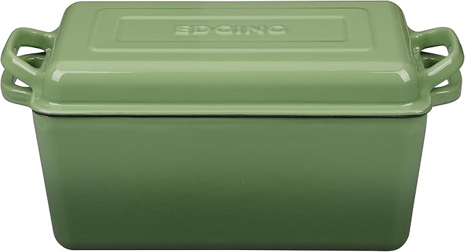 EDGING CASTING Enameled Cast Iron Dutch Oven, Oblong Bread Oven for Sourdough Bread Baking, Baking Pan, Dual Handles, Oven Safe, 4 Quart, Pistachio Green