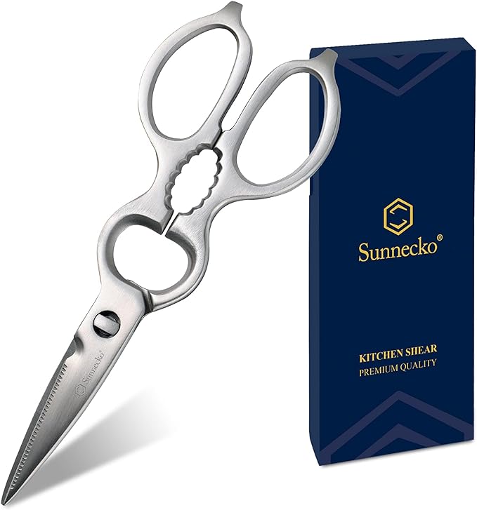 Sunnecko Heavy Duty Kitchen Scissors - Stainless Steel Kitchen Shears, Ultra Sharp Micro Serrated Poultry Shears, Cooking Scissors for Meat, Dishwasher Safe by Sunnecko