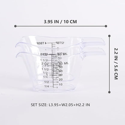 2 Pack Small Measuring Cups, 2oz/60ml Mini Measuring Cup with tsp/Tbsp/oz/ml Markings, Clear Easy-Read Scale for Kitchen, Resin, DIY, Beauty Mixing (2)
