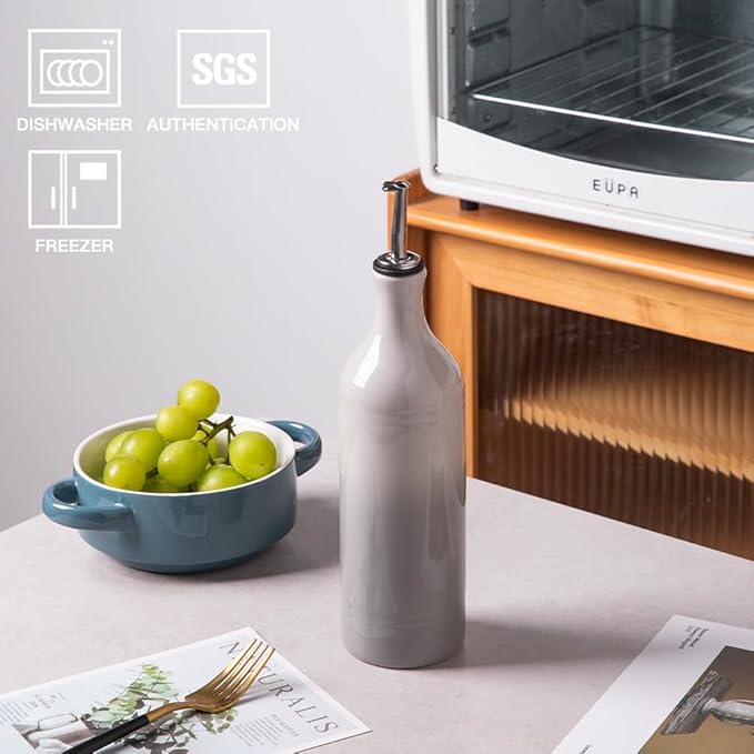 Sweejar Large Ceramic Olive Oil Dispenser Bottle, Opaque Oil Cruet Protects to Reduce Oxidation, Suitable for Storage Vinegar, Soy Sauce & Other Liquids, Pack of 1, 24 Fl Oz(Gradient Fog Gray) - Image 2