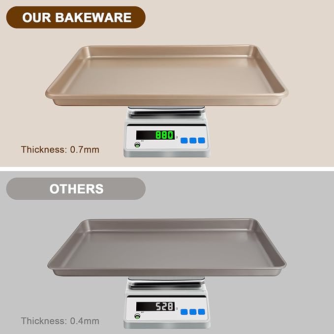 Baking Sheet Pan Set of 3, Commercial Cookie Sheets for Baking, Nonstick Half/Quarter/Jelly Roll Pans Replacement Toaster Oven Tray, Heavy Duty & Easy Clean, Champagne Gold - Image 4